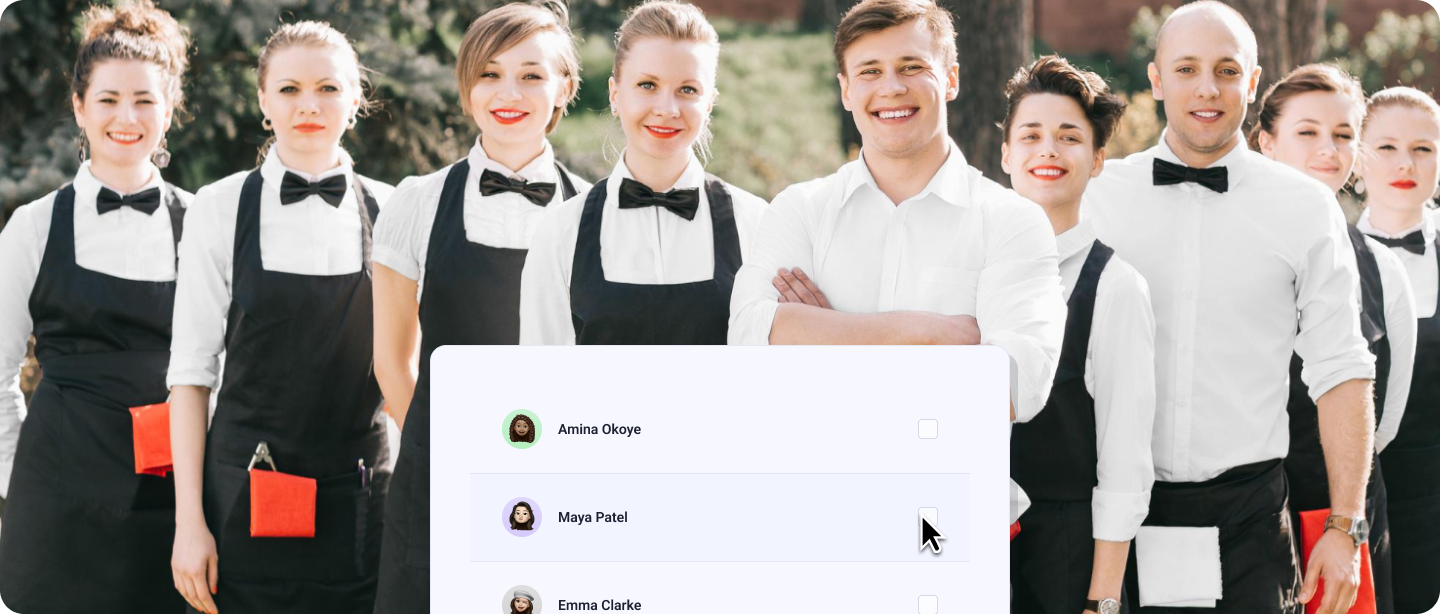 Retail team portrait with shift swap modal.